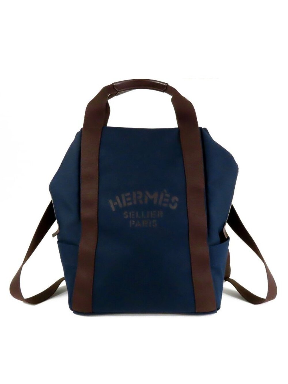 Hermes Sac de Panthere Je Gloom Navy Orange Silver Canvas Backpack
